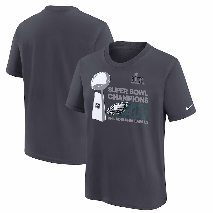 Youth Philadelphia Eagles  Nike Anthracite Super Bowl LIX Champions Locker Room Trophy Collection T-Shirt