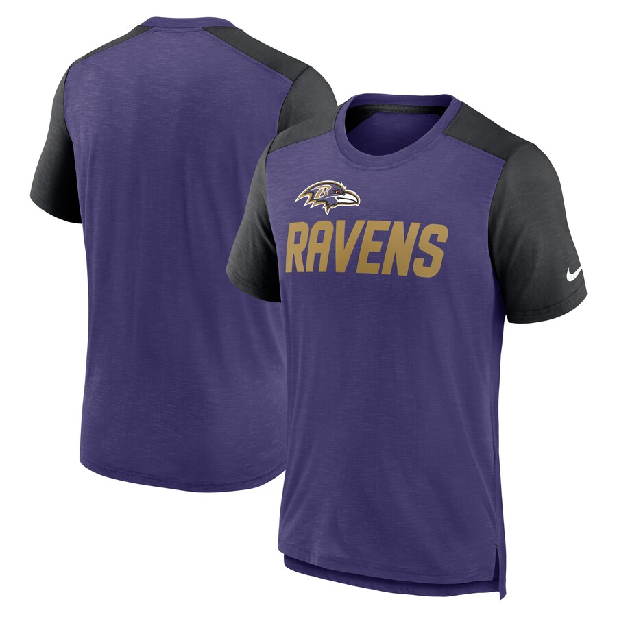 Men's Baltimore Ravens Nike Heathered Purple/Heathered Black Color Block Team Name T-Shirt