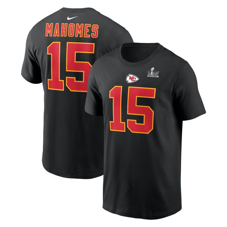 Men's Kansas City Chiefs Patrick Mahomes Nike Black Super Bowl LIX Name & Number T-Shirt
