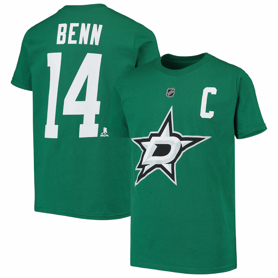 Youth Dallas Stars Jamie Benn Kelly Green Player Name & Number T-Shirt