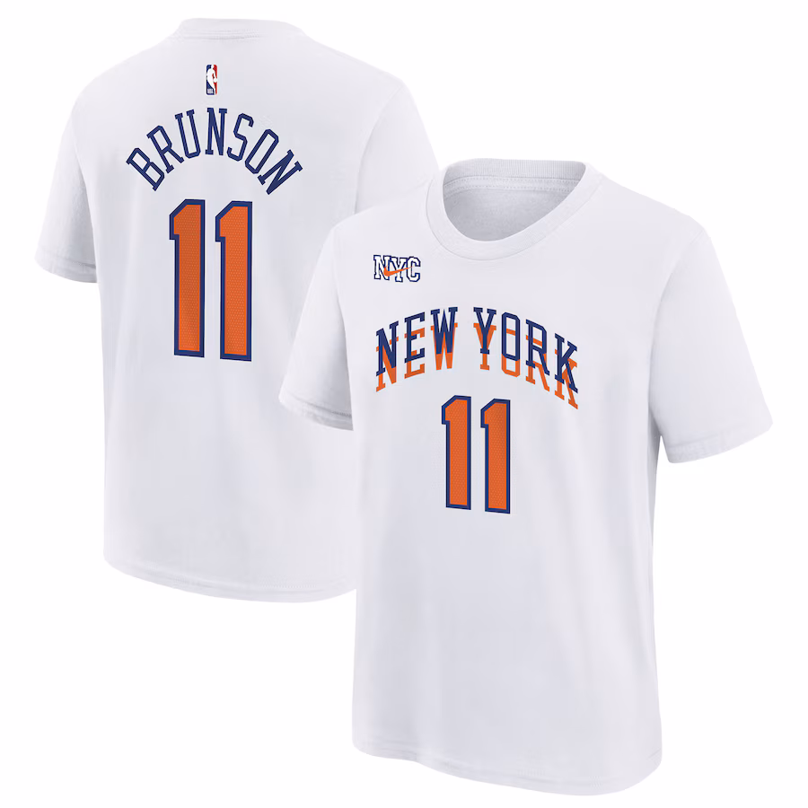 Youth New York Knicks Jalen Brunson Nike White 2024/25 City Edition Name & Number T-Shirt