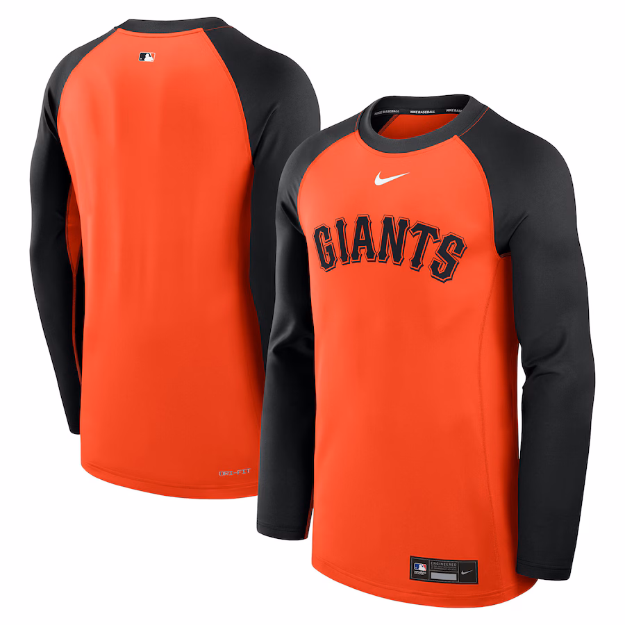 Men's San Francisco Giants Nike Orange/Black Authentic Collection Game Time Raglan Performance Long Sleeve T-Shirt