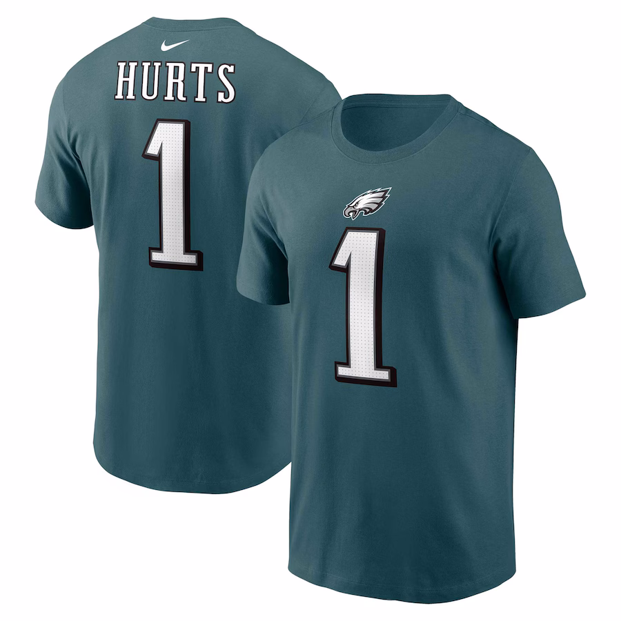 Men's Philadelphia Eagles Jalen Hurts Nike Midnight Green  Player Name & Number T-Shirt