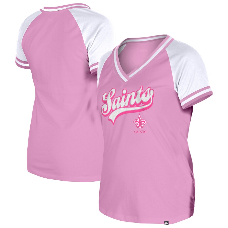 Women's New Orleans Saints New Era Pink Color Multiplier V-Neck T-Shirt