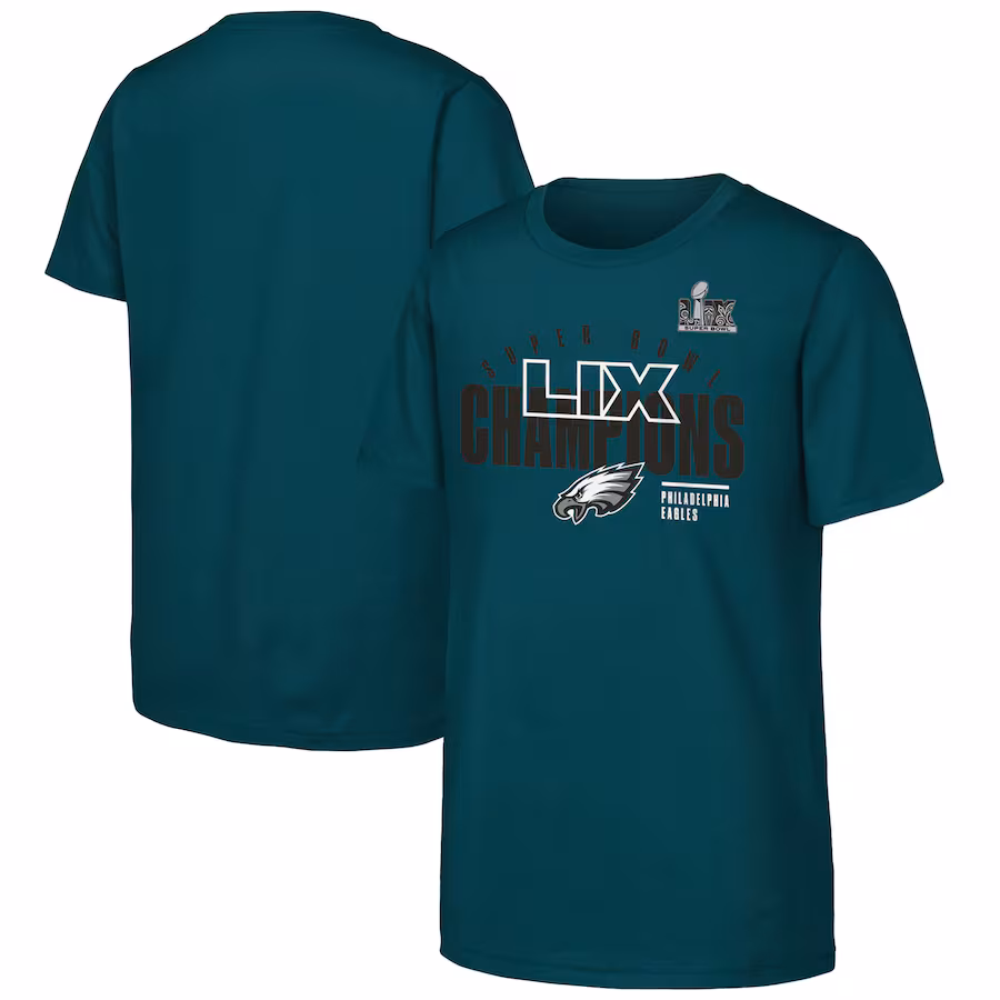 Youth Philadelphia Eagles  Fanatics Midnight Green Super Bowl LIX Champions Iconic Victory T-Shirt