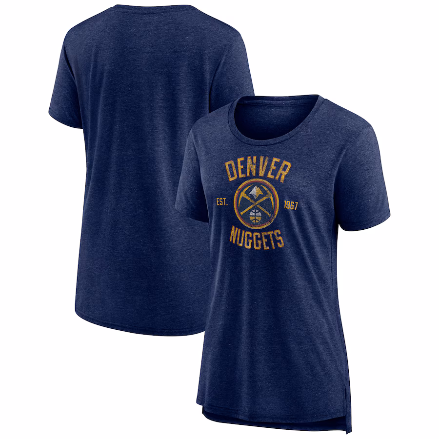 Women's Denver Nuggets Heather Navy Heritage Tri-Blend T-Shirt