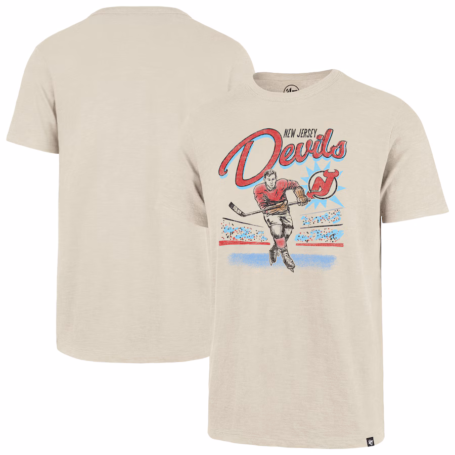 Men's New Jersey Devils '47 Natural Hockey Player Golden Age Scrum T-Shirt