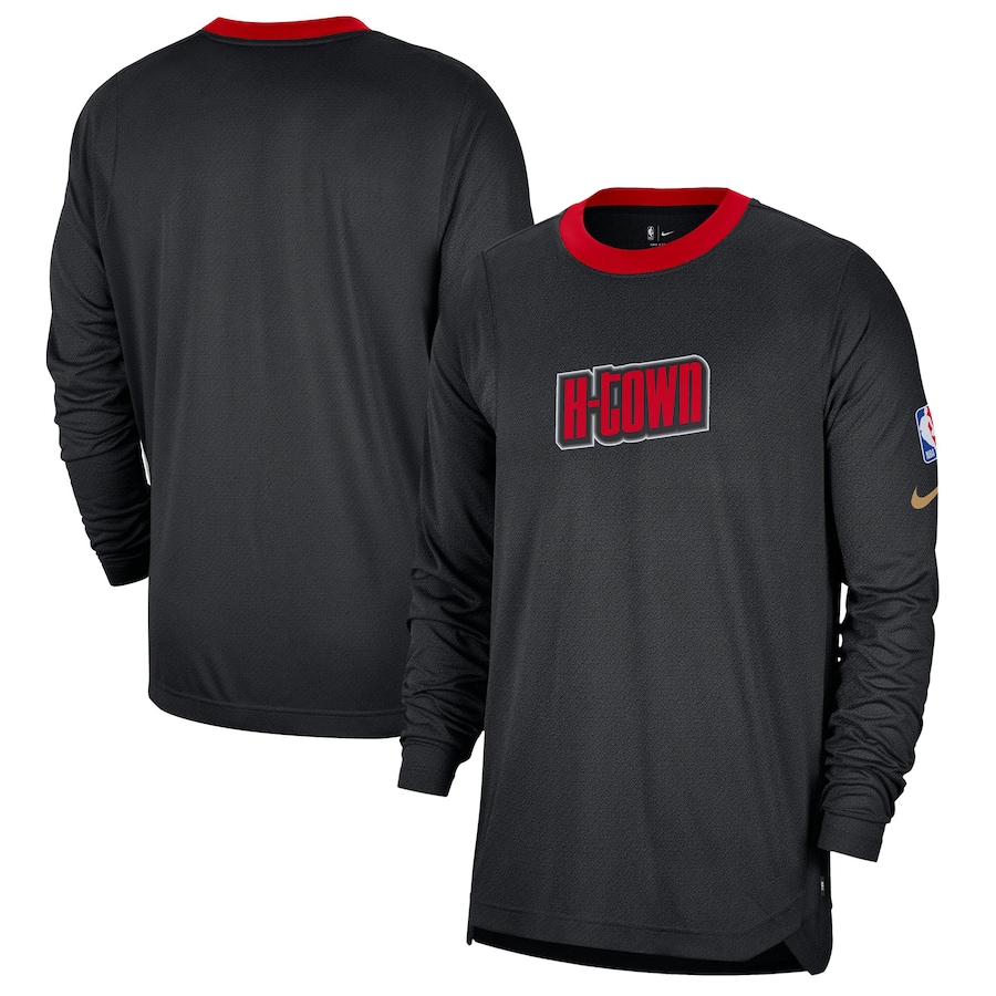 Men's Houston Rockets Nike Black/Red 2024/25 City Edition Authentic Pregame Performance Long Sleeve Shooting T-Shirt