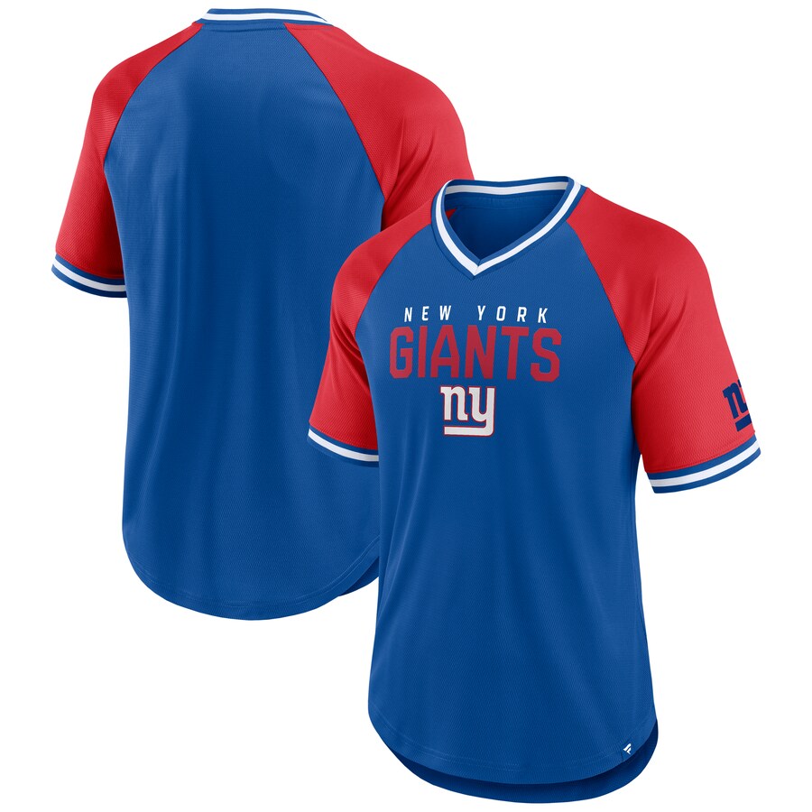 Men's New York Giants Fanatics Royal/Red Hashmark Raglan T-Shirt