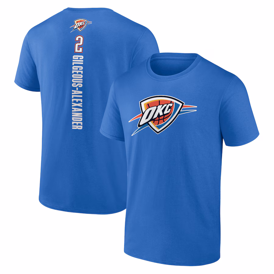 Men's Oklahoma City Thunder Shai Gilgeous-Alexander Blue Playmaker Name & Number T-Shirt