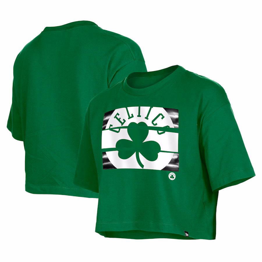 Women's Boston Celtics New Era Kelly Green Oversized Boxy Crop T-Shirt