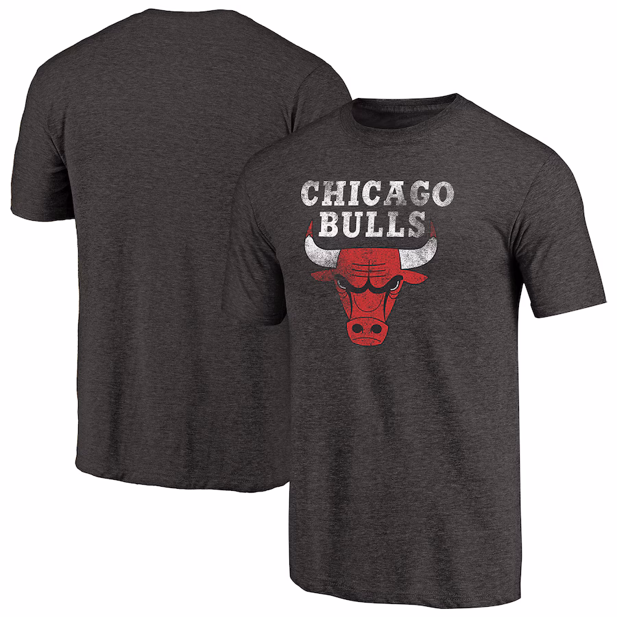 Men's Chicago Bulls Black Distressed Logo Tri-Blend T-Shirt