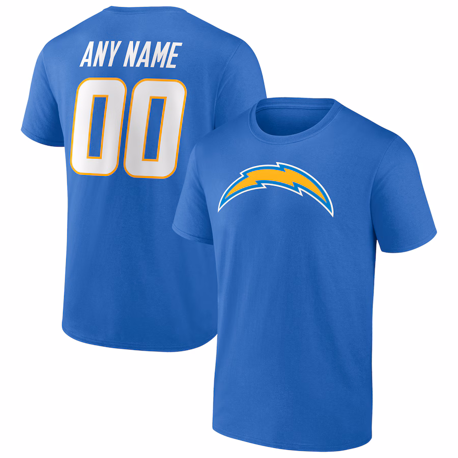 Men's Los Angeles Chargers Powder Blue Team Authentic Personalized Name & Number T-Shirt