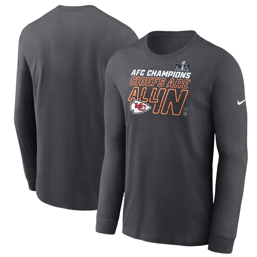 Men's Kansas City Chiefs Nike Anthracite 2023 AFC Champions Locker Room Trophy Collection Long Sleeve T-Shirt