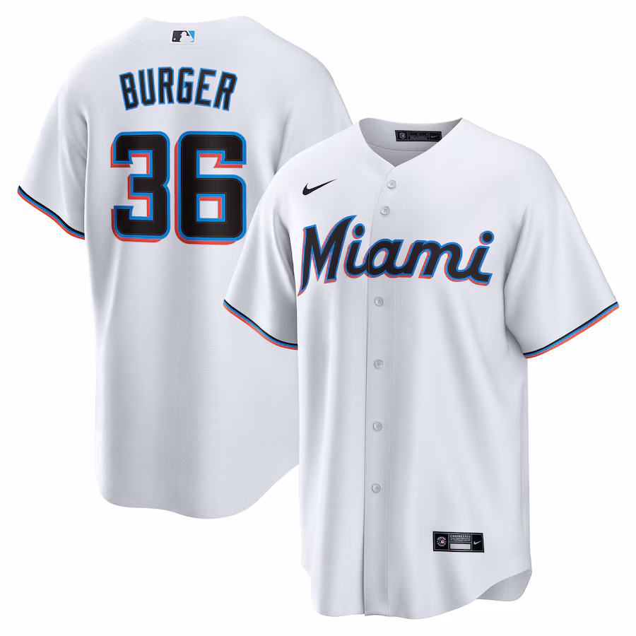 Men's Miami Marlins Jake Burger Nike White  Home  Replica Team Jersey