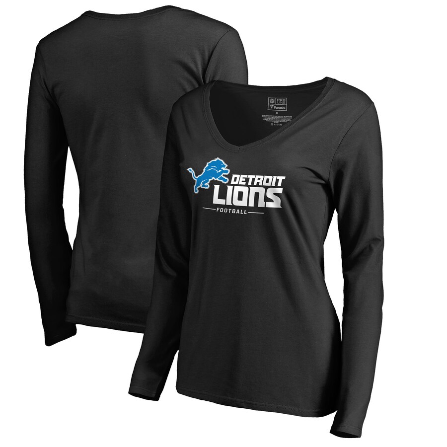 Women's Detroit Lions Black Team Lockup V-Neck Long Sleeve T-Shirt