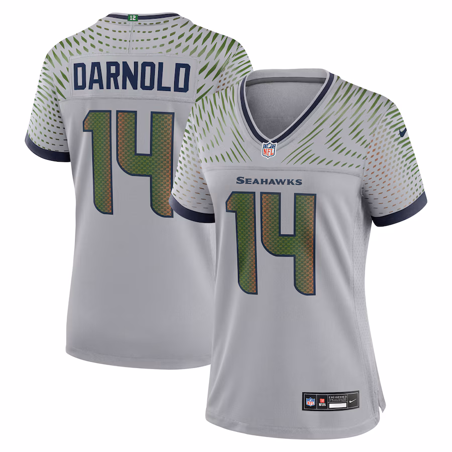 Women's Seattle Seahawks Sam Darnold Nike Wolf Gray 2025 Rivalries Collection Game Jersey
