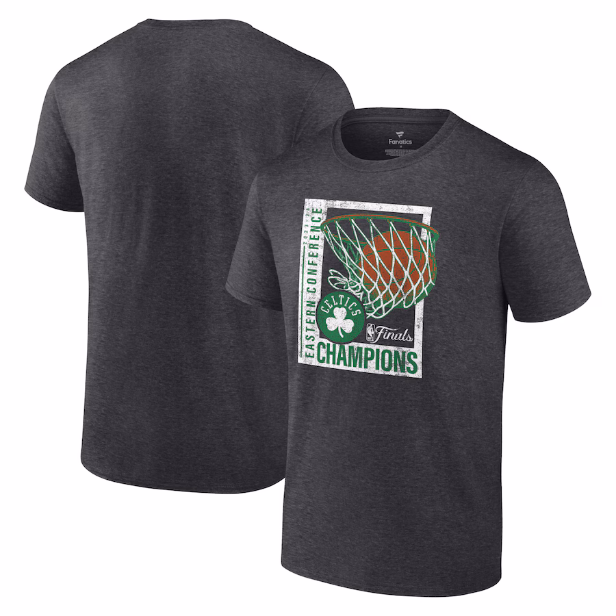 Men's Boston Celtics Fanatics Heather Charcoal 2024 Eastern Conference Champions Full Court Trap T-Shirt