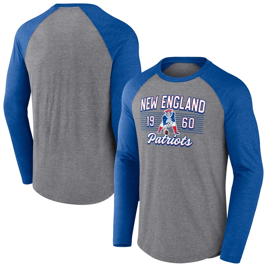 Men's New England Patriots  Fanatics Heather Gray Weekend Casual Raglan Long Sleeve T-Shirt