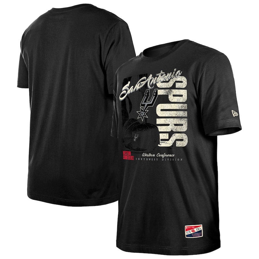 Men's San Antonio Spurs  New Era Black Distressed Throwback Vintage Color Pack T-Shirt