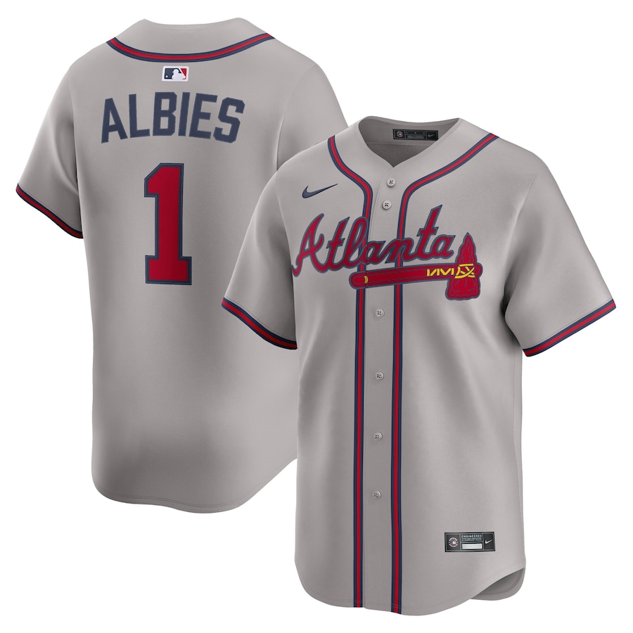 Men's Atlanta Braves Ozzie Albies Nike Gray Road Limited Player Jersey