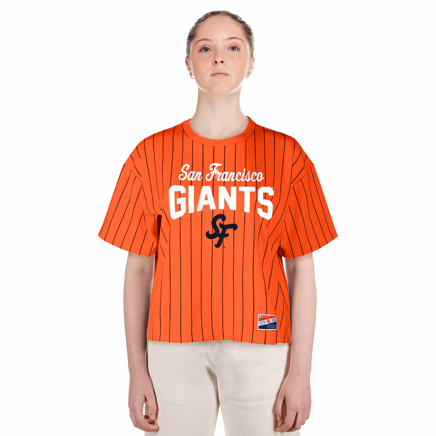 Women's San Francisco Giants New Era Orange 2025 City Connect Boxy Pinstripe T-Shirt