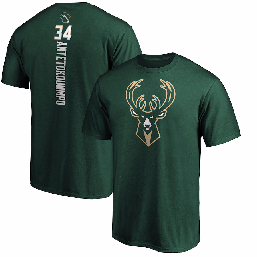Men's Milwaukee Bucks Giannis Antetokounmpo Hunter Green Team Playmaker Name & Number T-Shirt