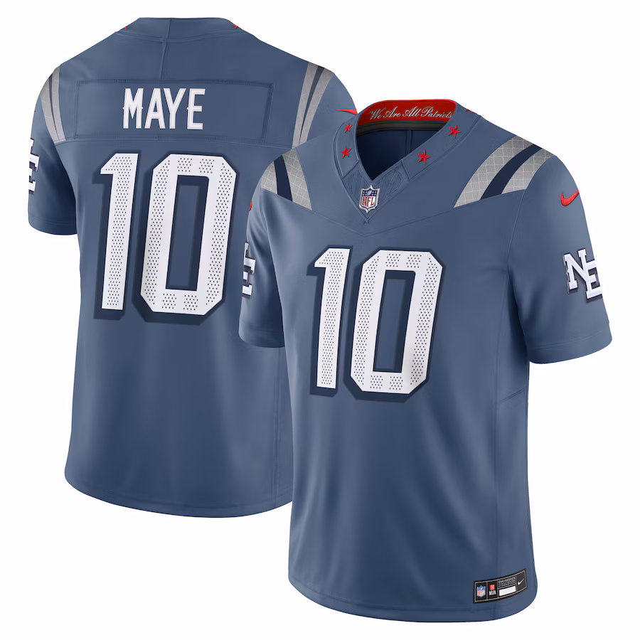 Men's New England Patriots Drake Maye Nike Storm Blue 2025 Rivalries Collection Limited Jersey