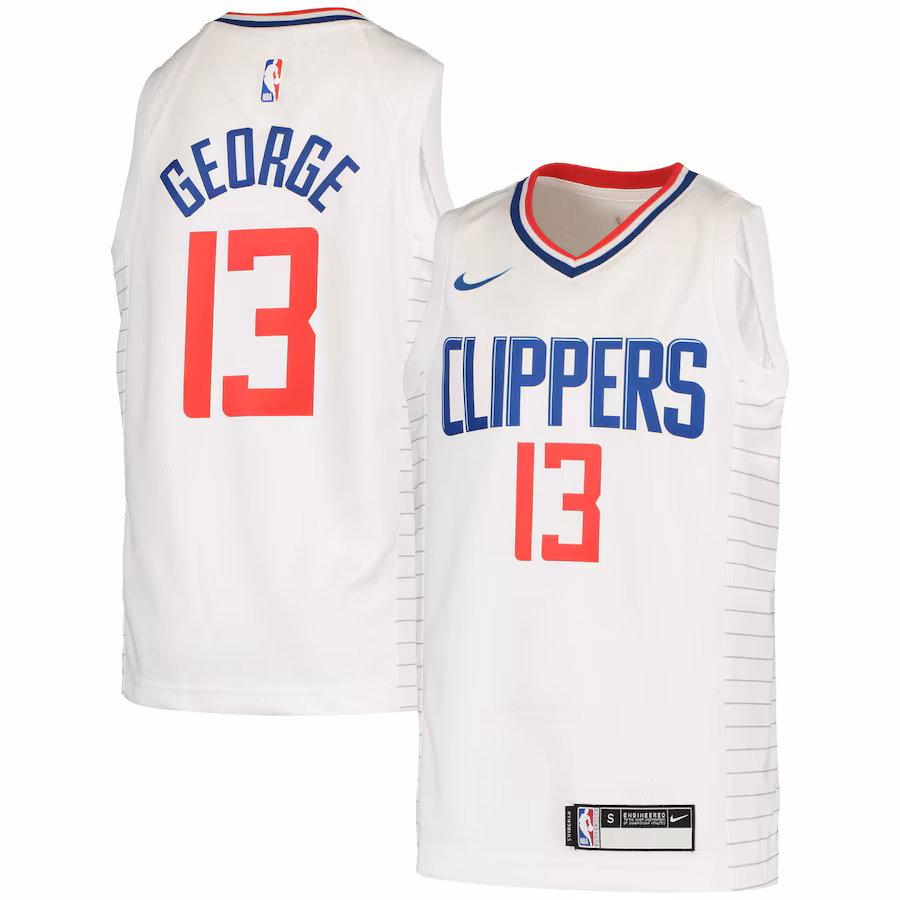 Youth LA Clippers Paul George Nike White 2020/21 Swingman Jersey - Association Edition