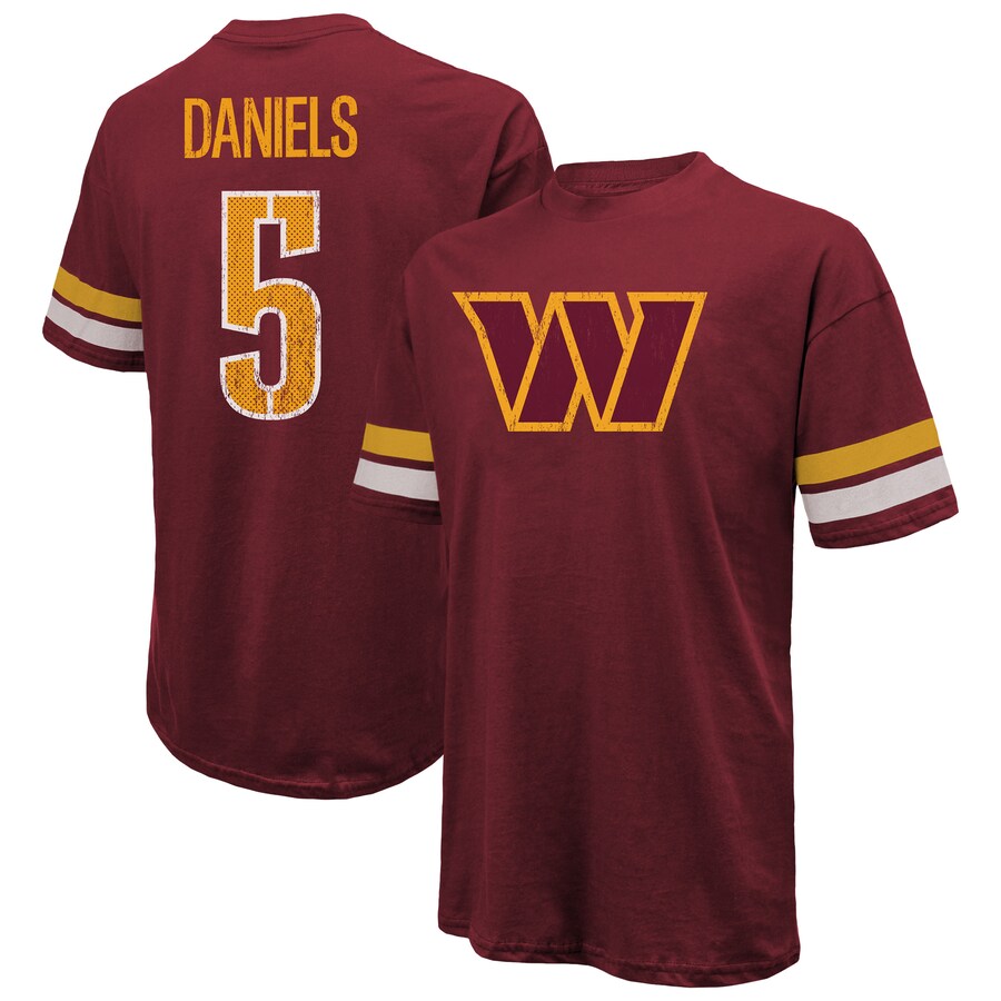 Men's Washington Commanders Jayden Daniels Majestic Threads Burgundy Name & Number Oversize Fit T-Shirt