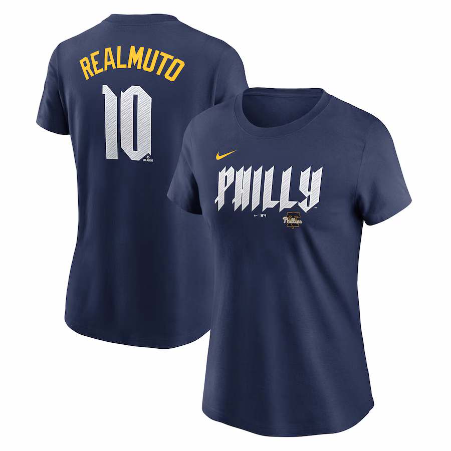 Women's Philadelphia Phillies J.T. Realmuto Nike Navy 2024 City Connect Fuse Player Name & Number T-Shirt