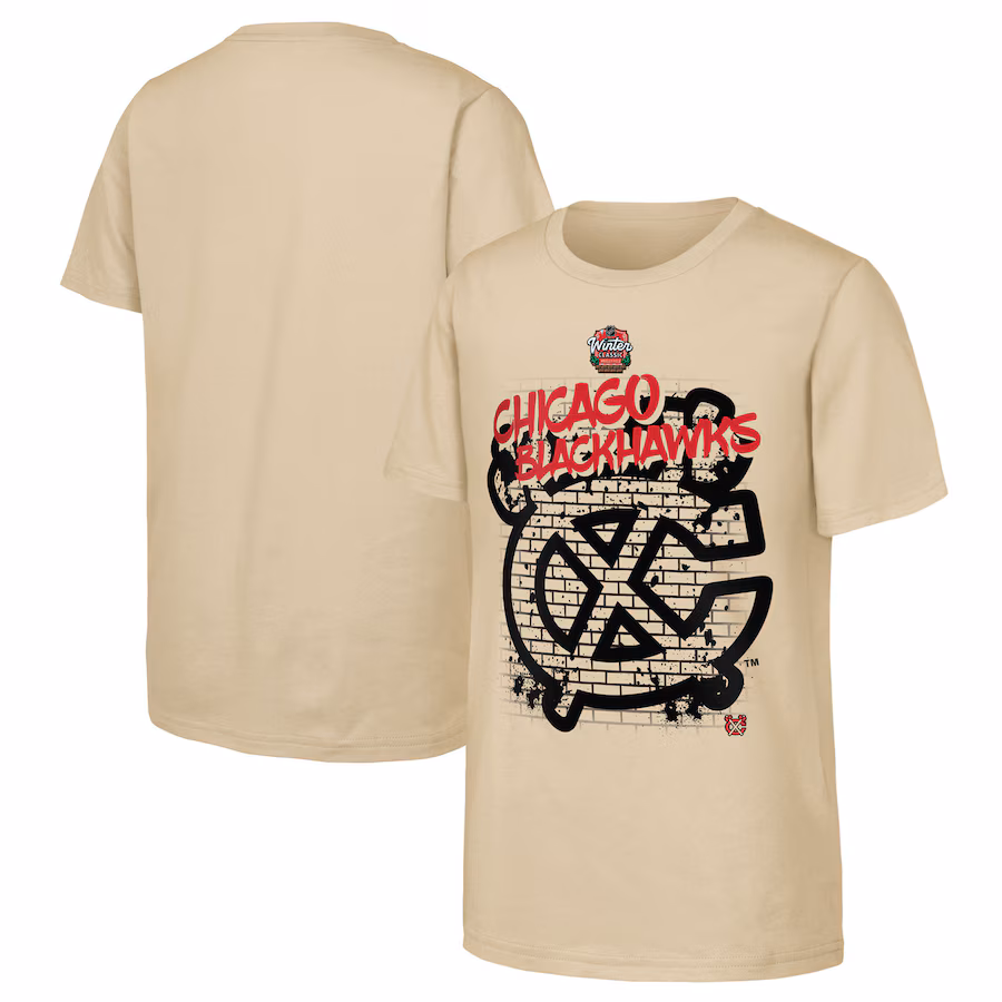 Youth Chicago Blackhawks Tan 2025 NHL Winter Classic Street Art T-Shirt