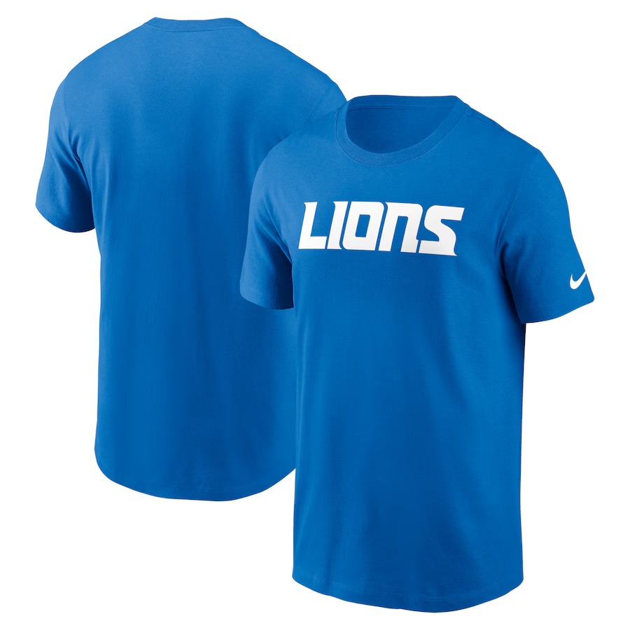 Men's Detroit Lions Nike Blue Primetime Wordmark Essential T-Shirt