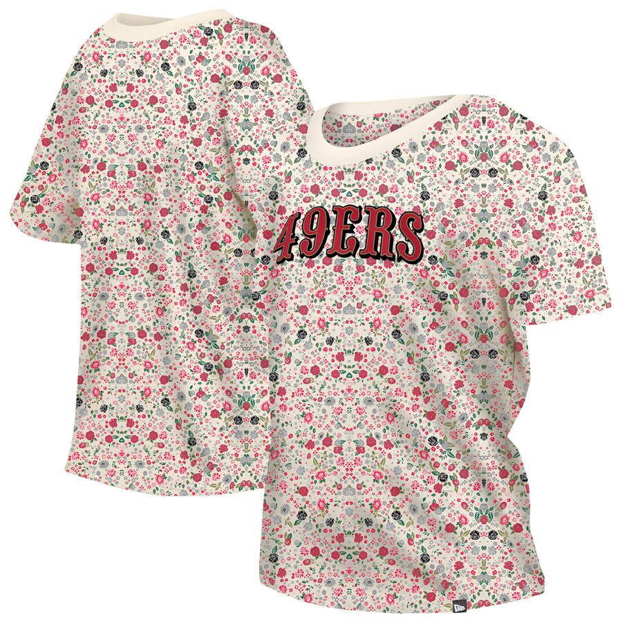Women's San Francisco 49ers New Era Cream Glam Game Floral T-Shirt