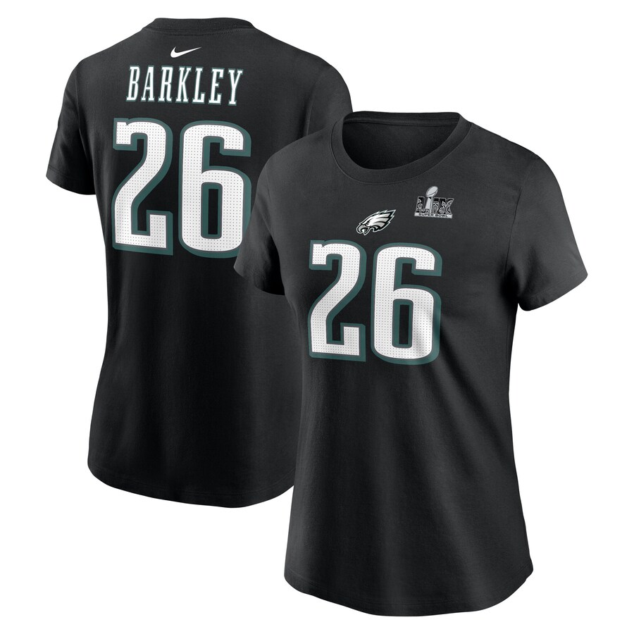 Women's Philadelphia Eagles Saquon Barkley Nike Black Super Bowl LIX Name & Number T-Shirt