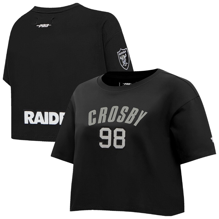 Women's Las Vegas Raiders Maxx Crosby Pro Standard Black Player Name & Number Cropped Boxy T-Shirt