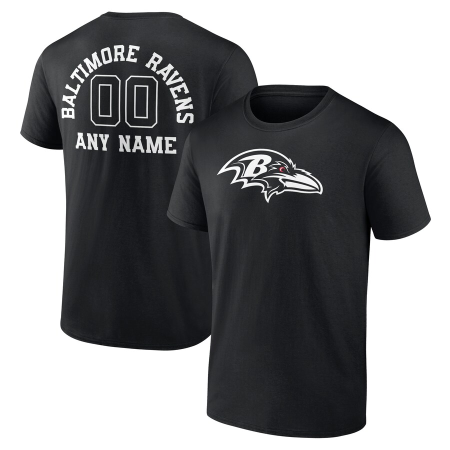 Men's Baltimore Ravens Black Personalized Name & Number Monochrome T-Shirt