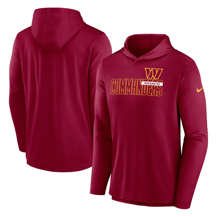 Men's Washington Commanders Nike Burgundy Lightweight Performance Hooded Long Sleeve T-Shirt