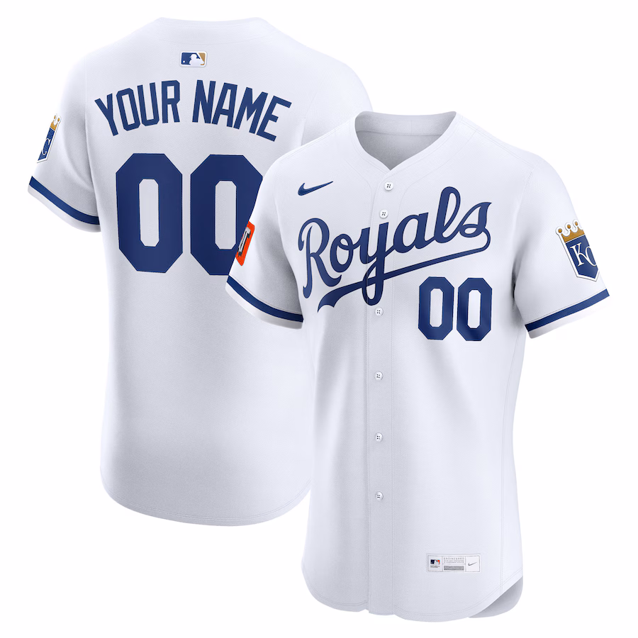 Men's Kansas City Royals Nike White Home Elite Sponsor Patch Custom Jersey