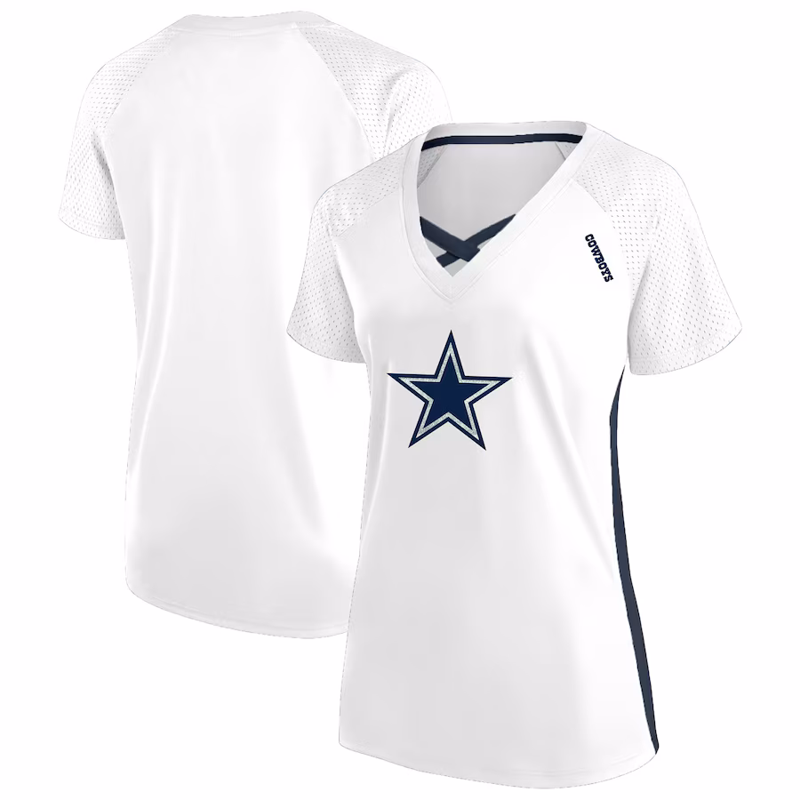 Women's Dallas Cowboys Fanatics White Plus Size Glitter Lace-Up V- Neck T-Shirt