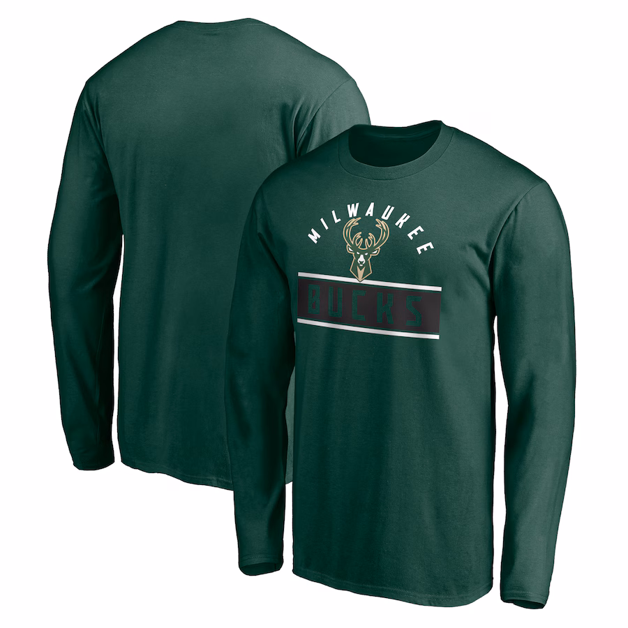 Men's Milwaukee Bucks Hunter Green Team Arch Knockout Long Sleeve T-Shirt