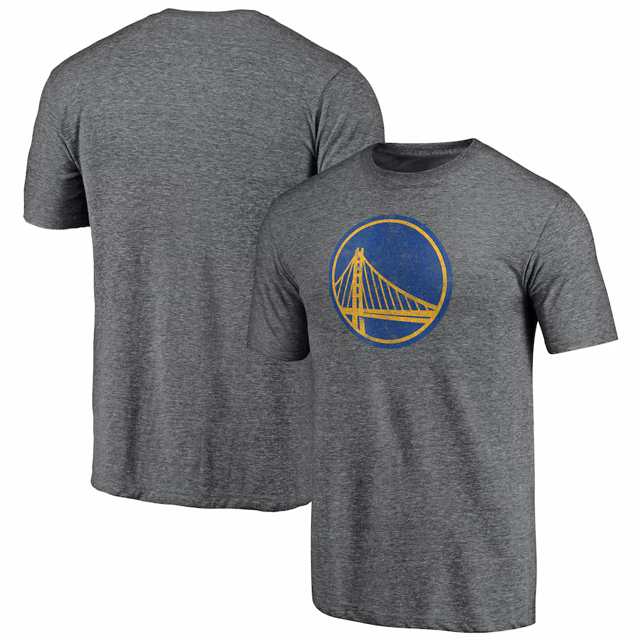 Men's Golden State Warriors Gray Distressed Primary Logo Tri-Blend T-Shirt
