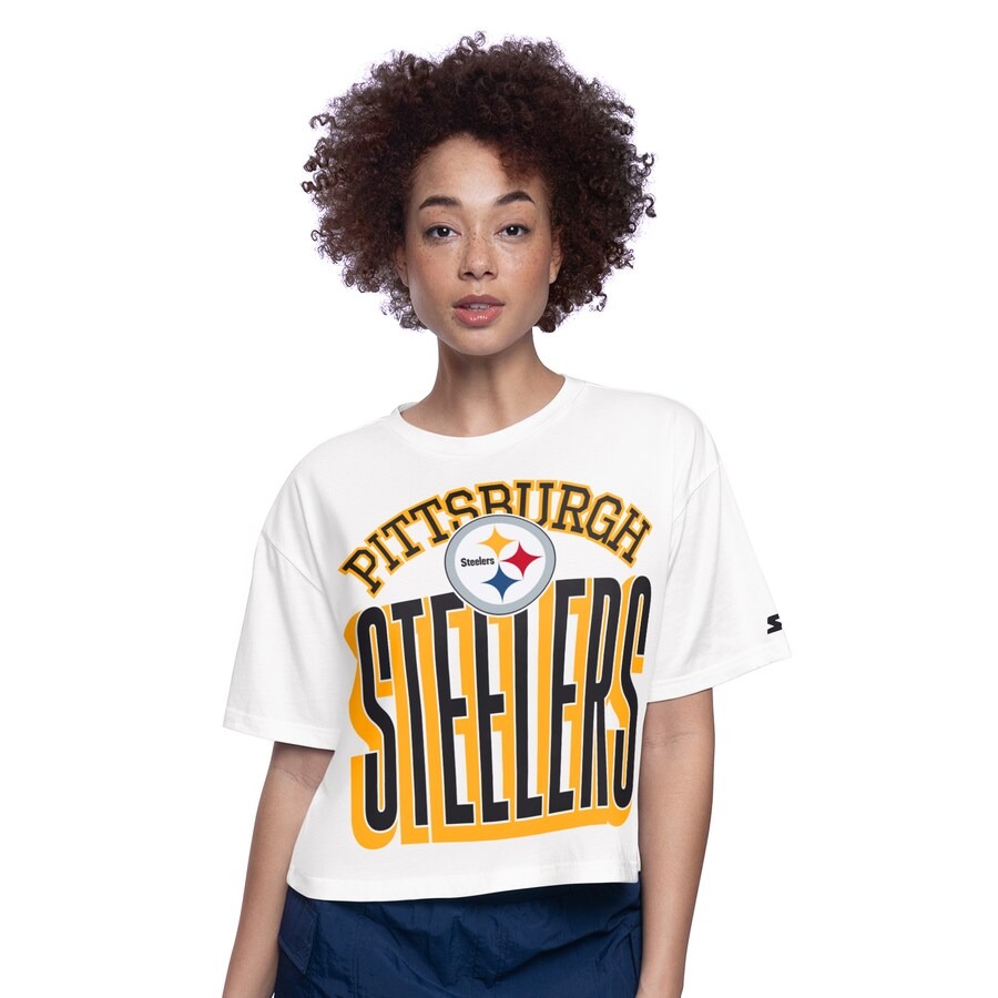 Women's Pittsburgh Steelers  Starter White Play the Ball Boxy Cropped T-Shirt