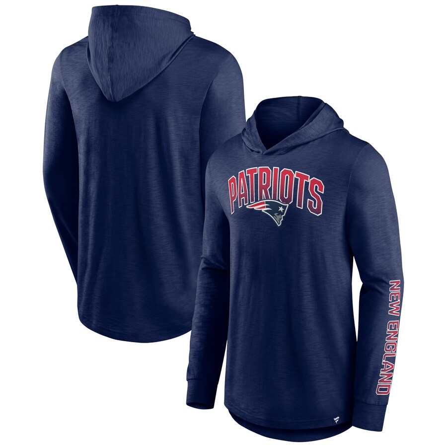 Men's New England Patriots Fanatics Navy Front Runner Long Sleeve Hooded T-Shirt