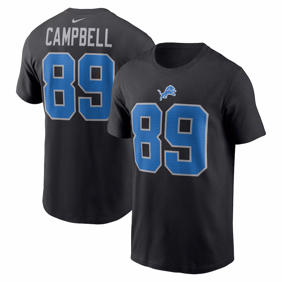 Men's Detroit Lions Dan Campbell Nike Black Retired Player Name & Number T-Shirt