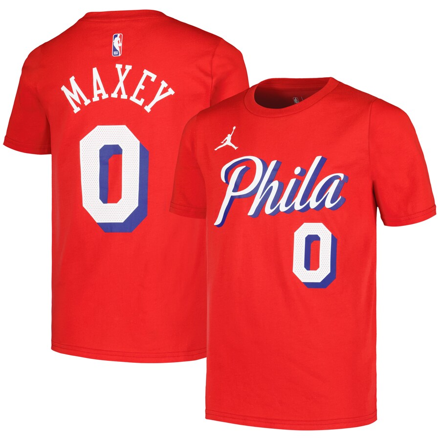 Youth Philadelphia 76ers Tyrese Maxey Jordan Brand Red Name & Number Statement T-Shirt