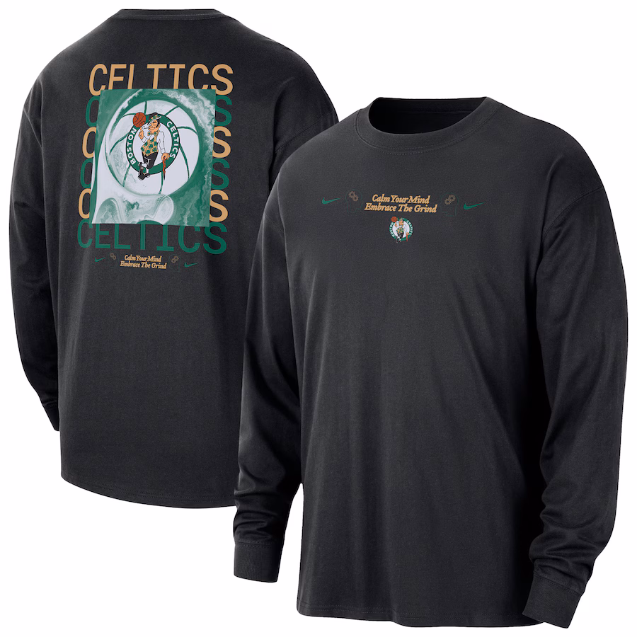 Men's Boston Celtics Nike Black Courtside Oversized Long Sleeve T-Shirt
