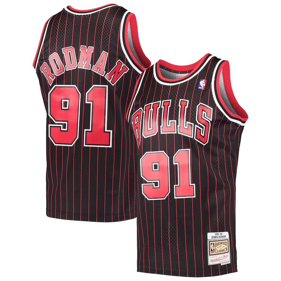 Men's Chicago Bulls Dennis Rodman Mitchell & Ness Black Hardwood Classics Swingman Jersey