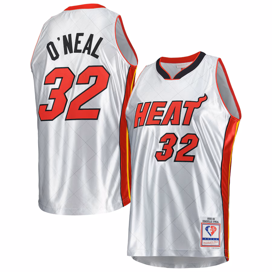 Men's Miami Heat Shaquille O'Neal Mitchell & Ness Platinum 2005/06 Hardwood Classics 75th Anniversary Swingman Jersey