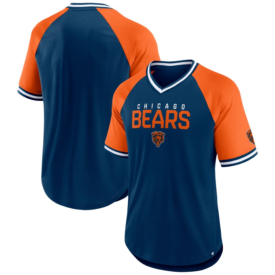 Men's Chicago Bears Fanatics Navy/Orange Hashmark Raglan T-Shirt